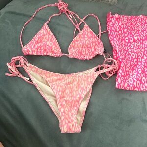 Pink animal print triangl bikini